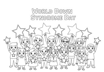 Obraz premium Happy Children with Stars: World Down Syndrome Day Coloring Page Illustration