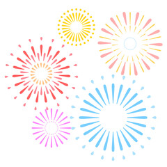 夜空に挙がる花火のイラスト  カラー 線なし