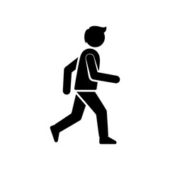 Black silhouette of a person walking, representing movement and activity on a white background.