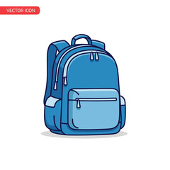 A blue backpack with two shoulder straps and a front pocket, depicted in a simple vector illustration style.