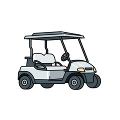 Obraz premium Illustration of a white golf cart with a roof, seat, and wheels on a white background.