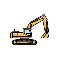 Illustration of a yellow excavator, heavy machinery used in construction and earthmoving.