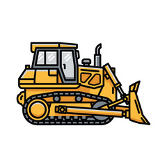 A detailed illustration of a yellow bulldozer with tracks and a large front blade.