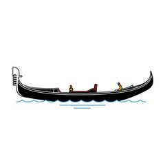 A detailed illustration of a traditional Venetian gondola sailing on the water, showcasing its elegant design. © mbak