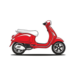 Obraz premium Illustration of a red vintage scooter with white seat on a white background.