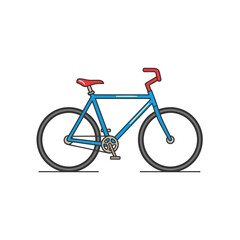 Obraz premium A simple blue bicycle with a red seat and handlebars, depicted in a clean, flat illustration style.