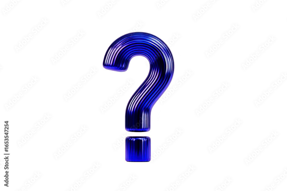 Poster blue question mark shiny metallic style isolated on transparent background symbolizing curiosity inq