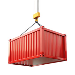3d red shipping container being lifted isolated on transparent background