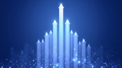 Futuristic Stock Market Growth Arrow on Blue Glowing Background, Ultra-Detailed Financial Chart Visualization 