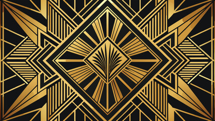 Art Deco Geometric Pattern with Gold Lines on transparency background Black Background vector illustration