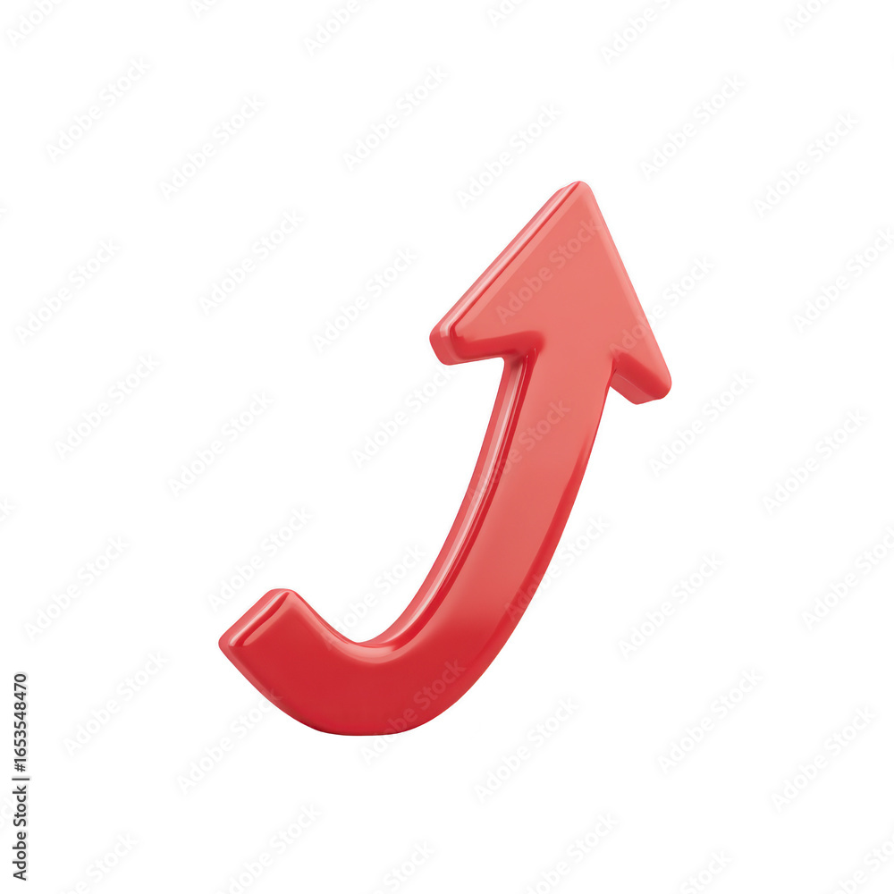 Poster curved red arrow upward direction 3d style isolated on transparent background symbolizing growth pro