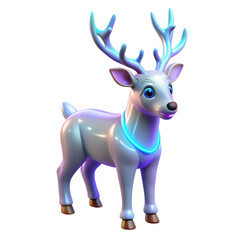 Whimsical iridescent reindeer with glowing blue and purple accents isolated on transparent background
