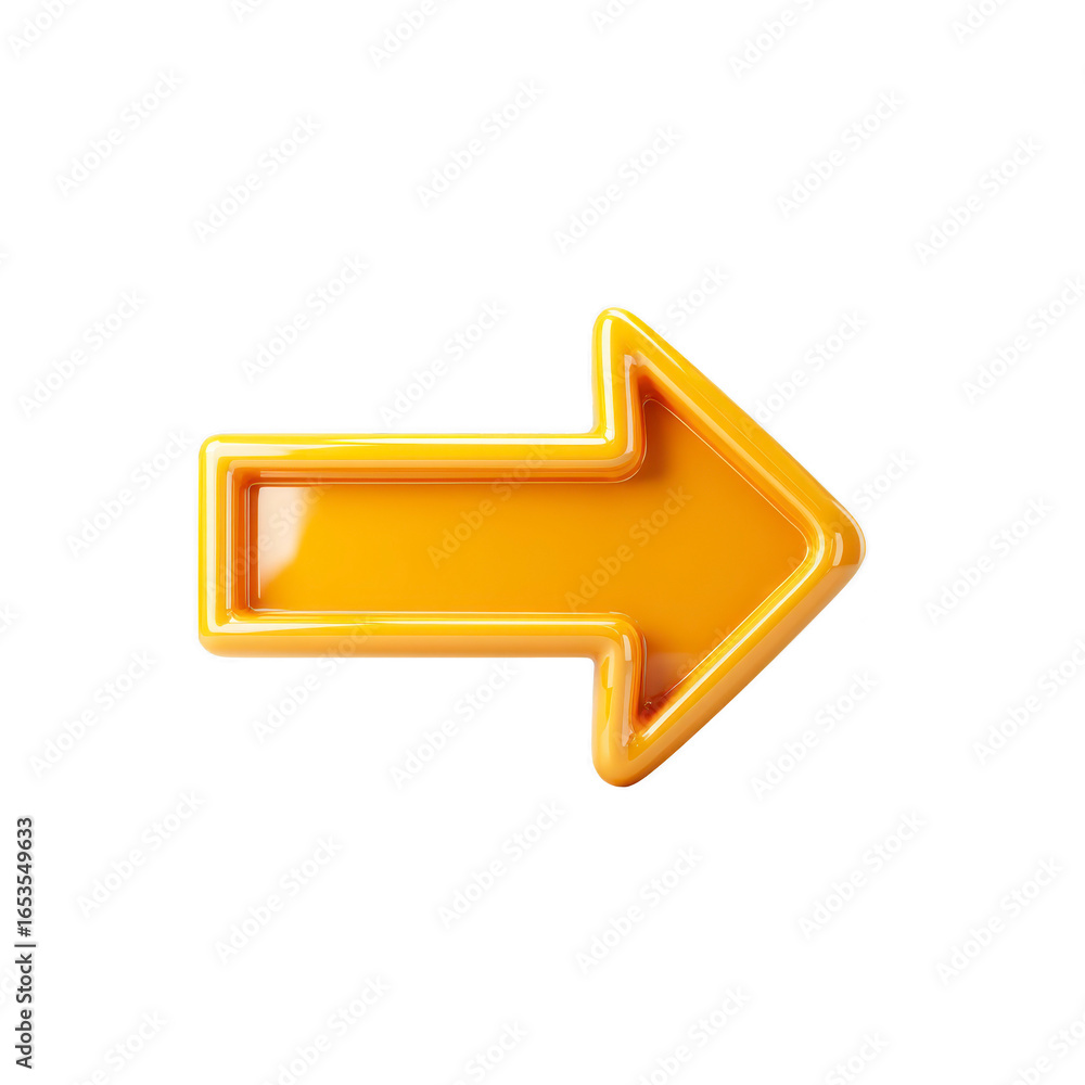 Poster yellow arrow 3d icon glossy style right direction isolated on transparency background navigation sym