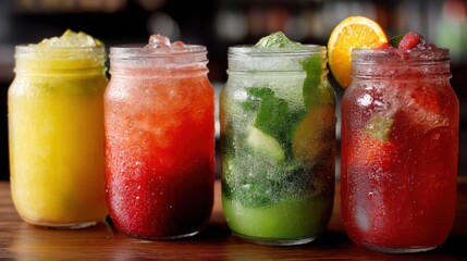 Colorful Fruit Cocktails in Mason Jars