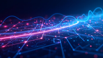 Abstract technology background with glowing lines and data flow visualization