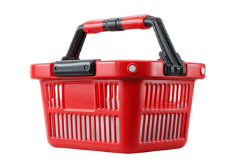 Fototapeta premium Red Shopping Basket with Black Handles Isolated on Transparent Background
