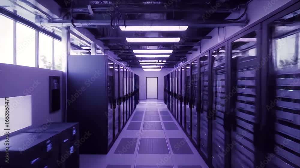 Aufkleber data center server room interior with rows of server racks and cabinets. futuristic technology conce