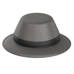 3D Render Gray fedora hat image suitable for fashion branding, product catalogs, and modern web design visuals.