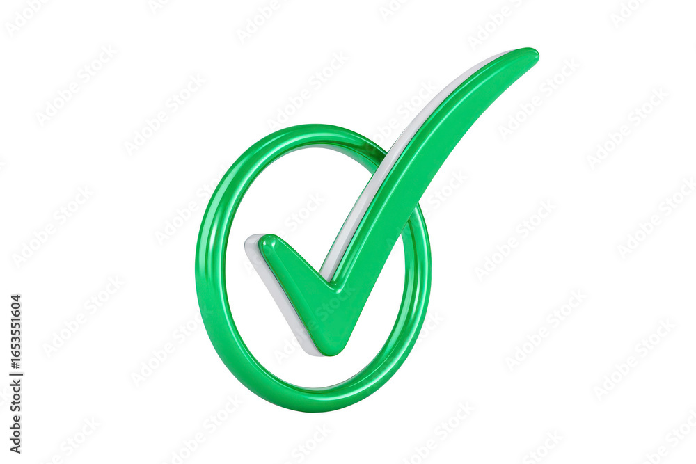 Poster green check mark symbol 3d illustration isolated on transparent background representing approval suc