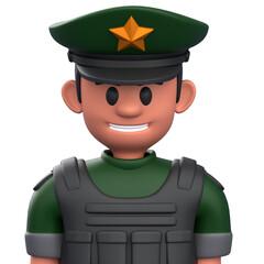 3D Render 3D police officer with tactical vest and cap; ideal for security campaigns, law enforcement promos, and web graphics.
