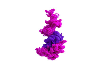 Obraz premium Vibrant magenta and purple ink swirling underwater, creating abstract cloud shapes with smooth, flowing movement and dynamic contrast on transparent background
