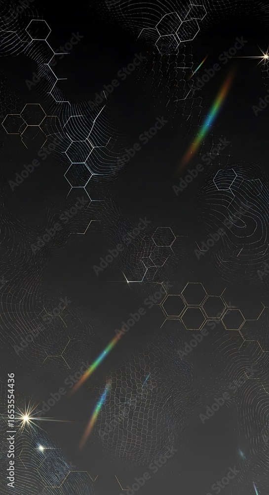 Poster dark technological mosaic with geometric patterns and digital optical effects