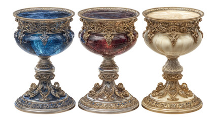 Elegant Decorative Goblets Set on Transparent Background