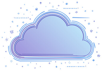 Stylized cloud with blue outlines and scattered stars and dots against a gradient background
