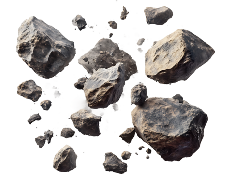 Falling rocks debris explosion isolated on transparent background