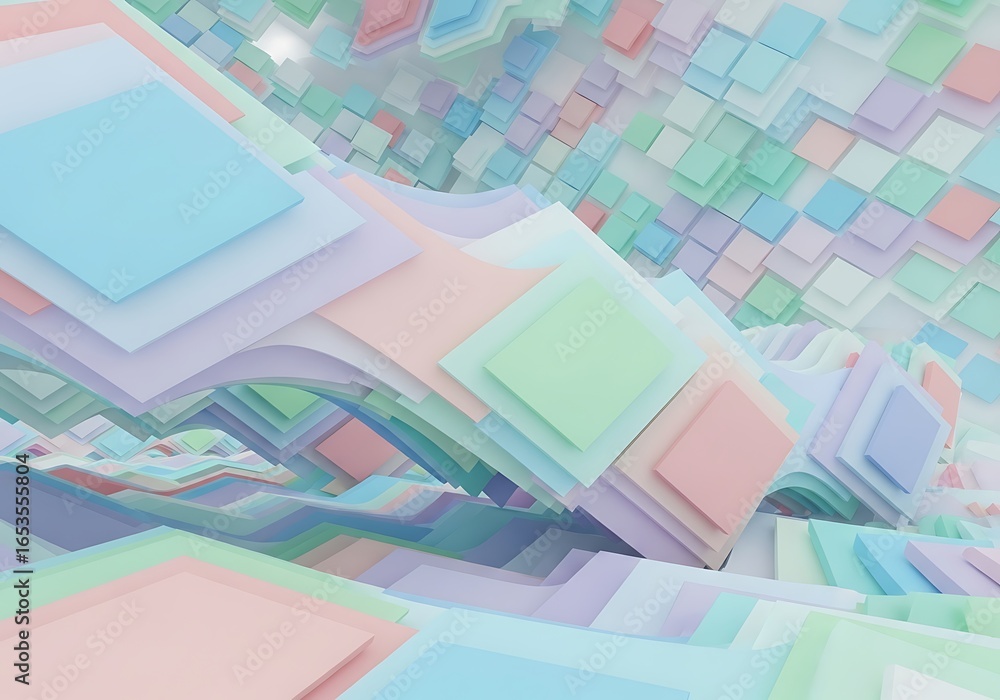 Poster pastel geometric composition with layered squares offering a calming abstract visual
