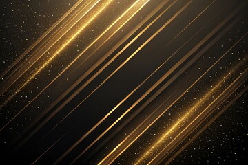 Abstract diagonal golden light streaks and shimmering particles on a dark background