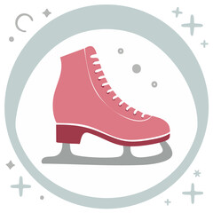Illustration of a Pink Ice Skate within a Round Winter Design.