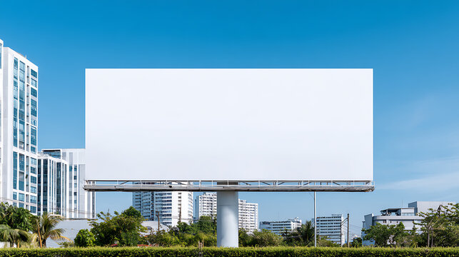 large advertising billboard mockup against modern building in urban city. blank white screen digital display for ooh media marketing. empty space to promote products, services. roadside advertisement