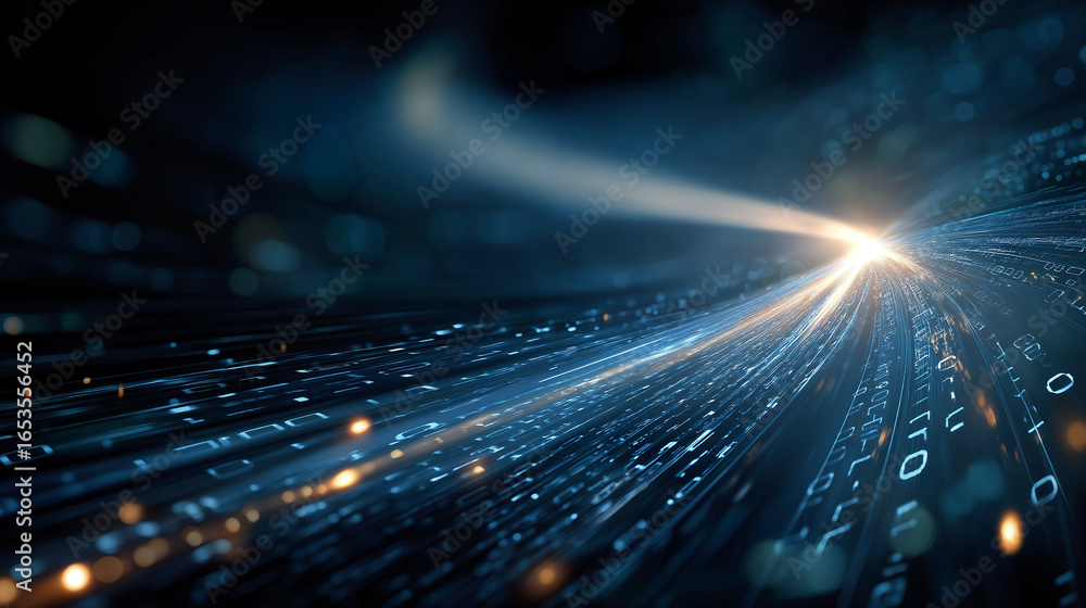 Aufkleber digital data stream: an abstract depiction of a high-speed digital data stream, with lines of light 