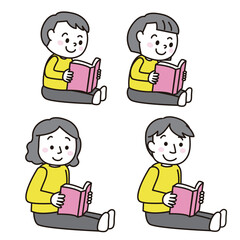 本を読む大人と子ども