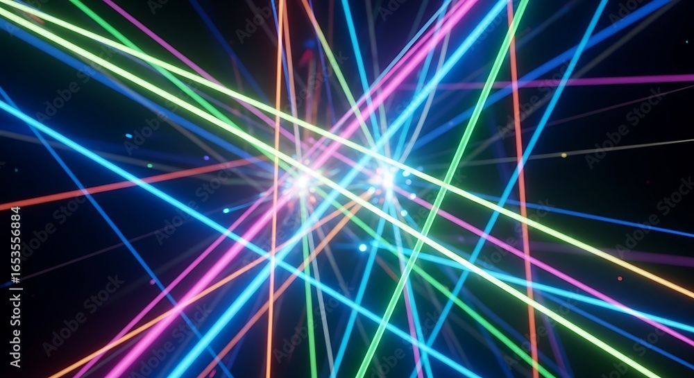 Poster vibrant interconnected light beams creating a dynamic futuristic visual experience