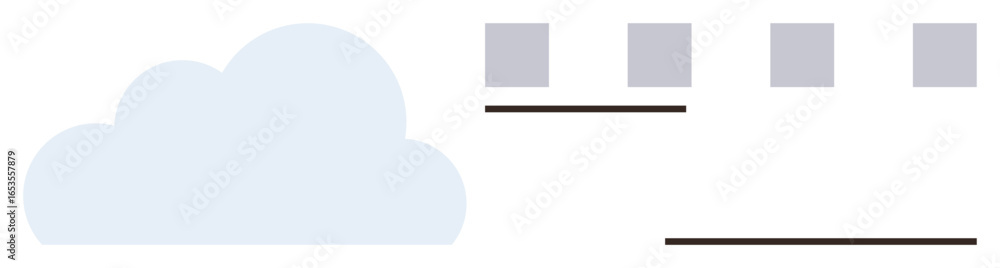 Poster blue cloud icon linked to four blocks with lines symbolizing data organization and connectivity. ide