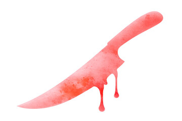 Bloody knife watercolor illustration sharp blade dripping blood horror concept isolated on transparency background scary crime scene artistic red color