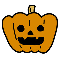 手描き線画の可愛くデフォルメされたおばけかぼちゃのイラスト