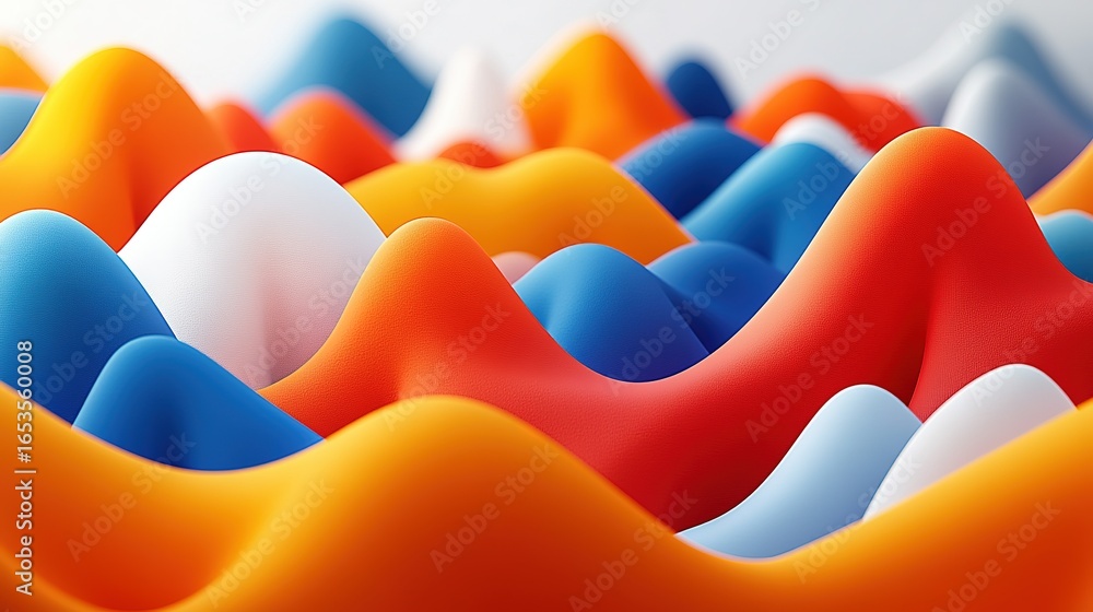 Poster abstract colorful wavy shapes create a landscape-like pattern with smooth surfaces.