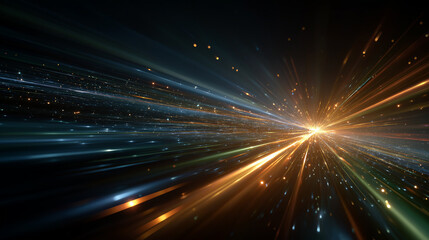 Abstract Technological Burst: A captivating abstract composition of vibrant streaks of light radiating outwards from a central focal point, symbolizing the dynamics of innovation and progress.