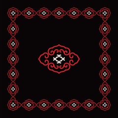 Stylized red cloud pattern creates a beautiful border and matching center design.