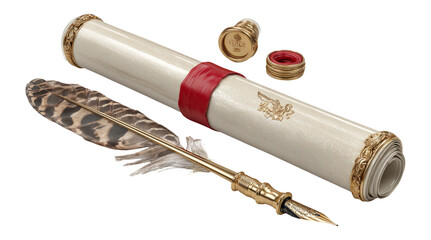 Elegant Scroll with Quill and Sealing Wax on Isolated Background