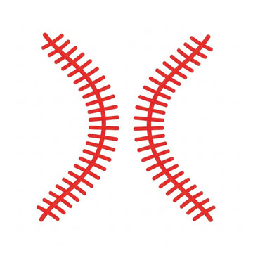 Red baseball stitches isolated on white background