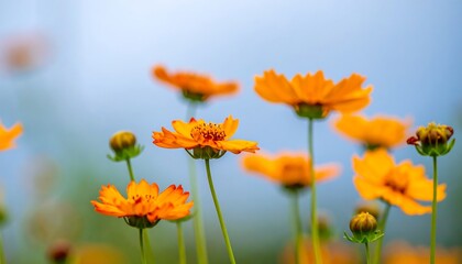 Obraz premium Soft focus of bright orange cosmos flowers