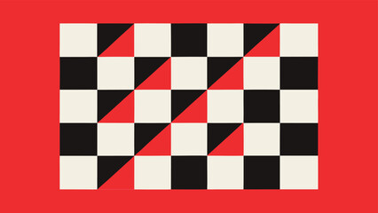 Obraz premium Optical Illusion Chessboard Pattern with Red Triangles on Red transparency background geometric abstract