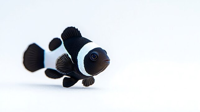 Cute black and white clownfish toy on a white background