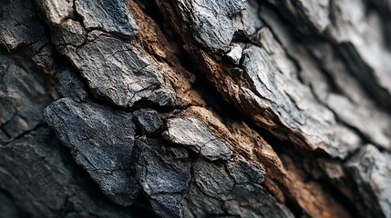 A close-up of a tree bark texture with a mix of dark and light brown colors, showcasing the intricate patterns and textures of the bark.