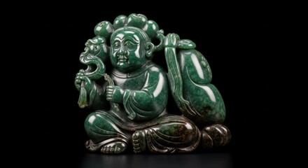 A Serene Green Jade Sculpture of Buddha Represents Tranquility and Artistry Masterpiece