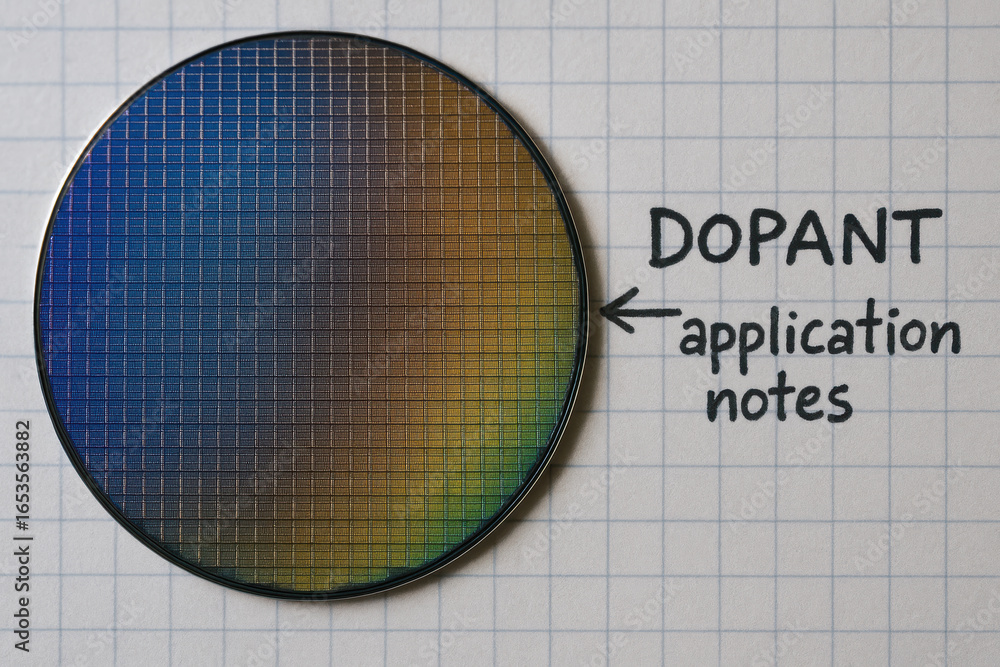 Poster semiconductor wafer with dopant application notes on grid paper for industry production process